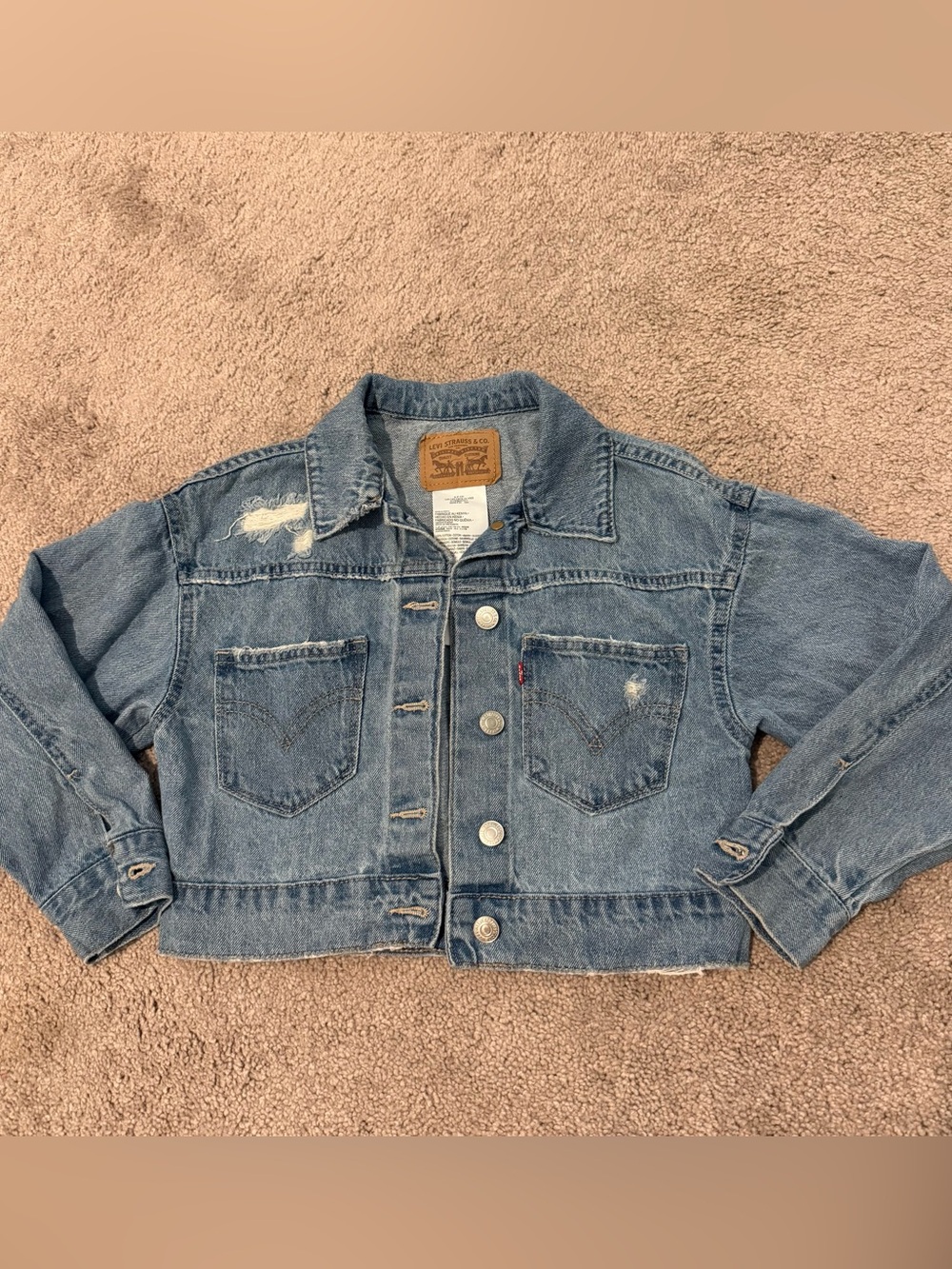 Girls Levi's Distressed Cropped Denim Jacket - Light Blue Small 8-10 years